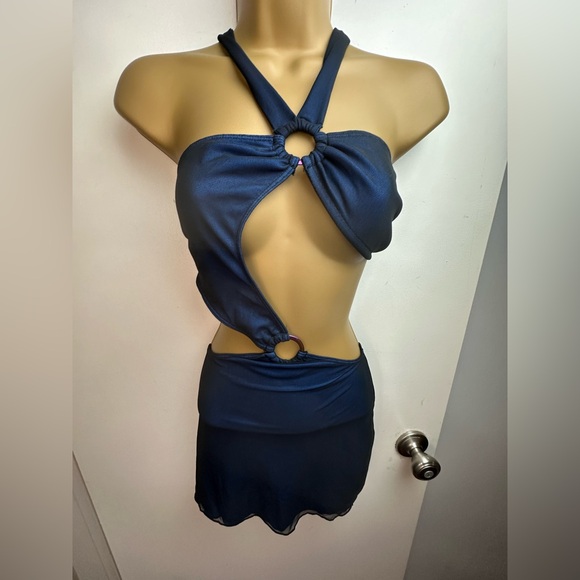 Club Exx X‎ Dolls Kill Blue/Black Hollywood Hills Mesh Cutout Party Dress NWT L - Picture 2 of 14